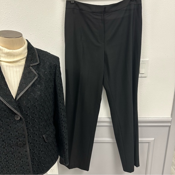 Albert Nipon Textured Black Blazer & Pant Suit Set With Leather Trim - Picture 5 of 16
